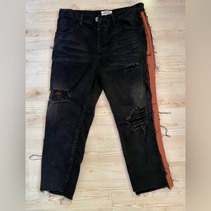 Free People NWOT Black and Orange Ripped Jeans
